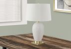 26" Gold and White Ceramic Urn Table Lamp With Cream Empire Shade