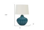 24" Blue Ceramic Gourd Table Lamp With Cream Empire Shade