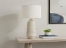 33" Ivory Ceramic Geometric Table Lamp With Cream Drum Shade