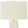 29" White Ceramic Geometric Table Lamp With Ivory Drum Shade