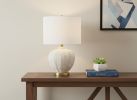 21" Gold and White Urn Table Lamp With Ivory Drum Shade