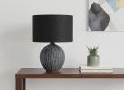 23" Black Ceramic Round Table Lamp With Black Drum Shade