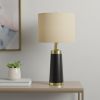 28" Black and Gold Metal Cylinder Table Lamp With Beige Drum Shade