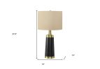 28" Black and Gold Metal Cylinder Table Lamp With Beige Drum Shade