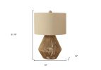 22" Brown Rattan Geometric Table Lamp With Beige Drum Shade