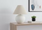 16" Cream Ceramic Round Table Lamp With Cream Empire Shade