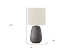 19" Gray Ceramic Round Table Lamp With Ivory Drum Shade