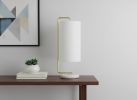 20" Gold and White Marble Round Arched Table Lamp With Ivory Drum Shade