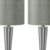 Set of Two 24" Silver Metal Candlestick USB Table Lamps With Gray Drum Shade
