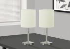 Set of Two 17" Silver Metal Candlestick USB Table Lamps With Ivory Drum Shade