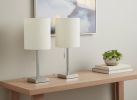 Set of Two 17" Silver Metal Candlestick USB Table Lamps With Ivory Drum Shade