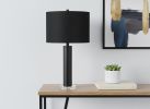 28" Black Metal and Acrylic Cylinder Table Lamp With Black Drum Shade