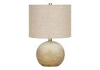 20" Beige Concrete Round Table Lamp With Beige Drum Shade