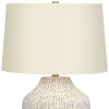 26" Cream Ceramic Round Table Lamp With Cream Empire Shade