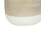 27" Brown and White Ceramic Round Table Lamp With Beige Drum Shade