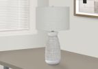 27" Gray and White Ceramic Round Table Lamp With Gray Drum Shade
