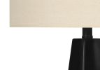 27" Black Geometric Table Lamp With Beige Drum Shade