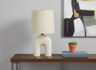 25" Cream Geometric Table Lamp With Beige Empire Shade