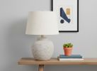 22" Cream Concrete Urn Table Lamp With Cream Abstract Empire Shade