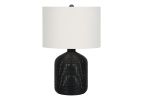 23" Black Rattan Round Table Lamp With Ivory Drum Shade