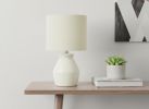 17" Cream Ceramic Geometric Table Lamp With Cream Drum Shade