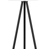 63" Black LED Light Changing Floor Lamp With Cream Fabric Drum Shade