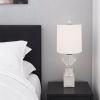 31" Clear And Silver Faux Crystal Geometric Table Lamp LED With White Drum Shade
