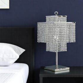 22" Silver Metal Four Light Square Table Lamp LED With Clear Crystal Novelty Shade