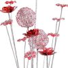 21" Silver and Clear Metal and Faux Crystal Red Roses Bedside Lamp