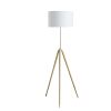 Gold Metal Adjustable Tripod Floor Lamp With White Linen Drum Shade