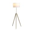 Gold Metal Adjustable Tripod Floor Lamp With White Linen Drum Shade