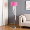 53" Clear And Silver Crystal And Metal Floor Lamp With Hot Pink Linen Drum Shade