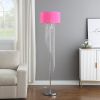 53" Clear And Silver Crystal And Metal Floor Lamp With Hot Pink Linen Drum Shade