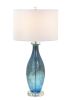 Set of Two 30" Blue Crystal And Glass Table Lamps With White Drum Shades