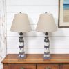 Set of Two 30" Blue And White Lighthouse USB Table Lamps With Cream Cone Shade