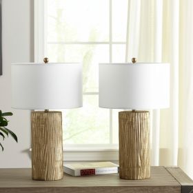 Set of Two 30" Gold USB Table Lamps With White Drum Shades