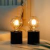 Set of Two 7" Black Metal Lantern Bedside Lamp LED With Clear Novelty Shade