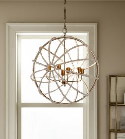 White And Gold Empire Six Light Metal and Beads Dimmable Chandelier