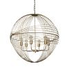 Gold Caged Six Light Metal and Glass Dimmable Chandelier With Gold Shades