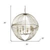 Gold Caged Six Light Metal and Glass Dimmable Chandelier With Gold Shades