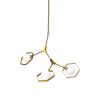 Brass Unique Statement Three Light Metal and Glass Dimmable Chandelier With White Shades