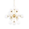 Gold Sputnik Eleven Light Frosted Metal and Glass Dimmable Chandelier With White Shades