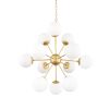 Gold Sputnik Eleven Light Frosted Metal and Glass Dimmable Chandelier With White Shades