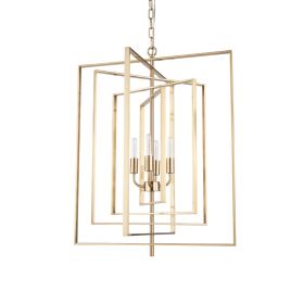 Antiqued Gold Geometric Four Light Metal Dimmable Chandelier