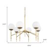 Gold Sputnik Six Light Frosted Metal and Glass Dimmable Chandelier With White Shades