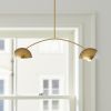 Brass Two Light Metal Dimmable Chandelier With White Shades