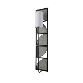 47" Black Metal and Fabric Corner Wall Light