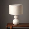 18" Distressed White Marble Round Table Lamp With White Drum Shade