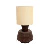 27" Distressed Brown Solid Wood Urn Table Lamp With Beige Drum Shade