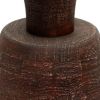 27" Distressed Brown Solid Wood Urn Table Lamp With Beige Drum Shade